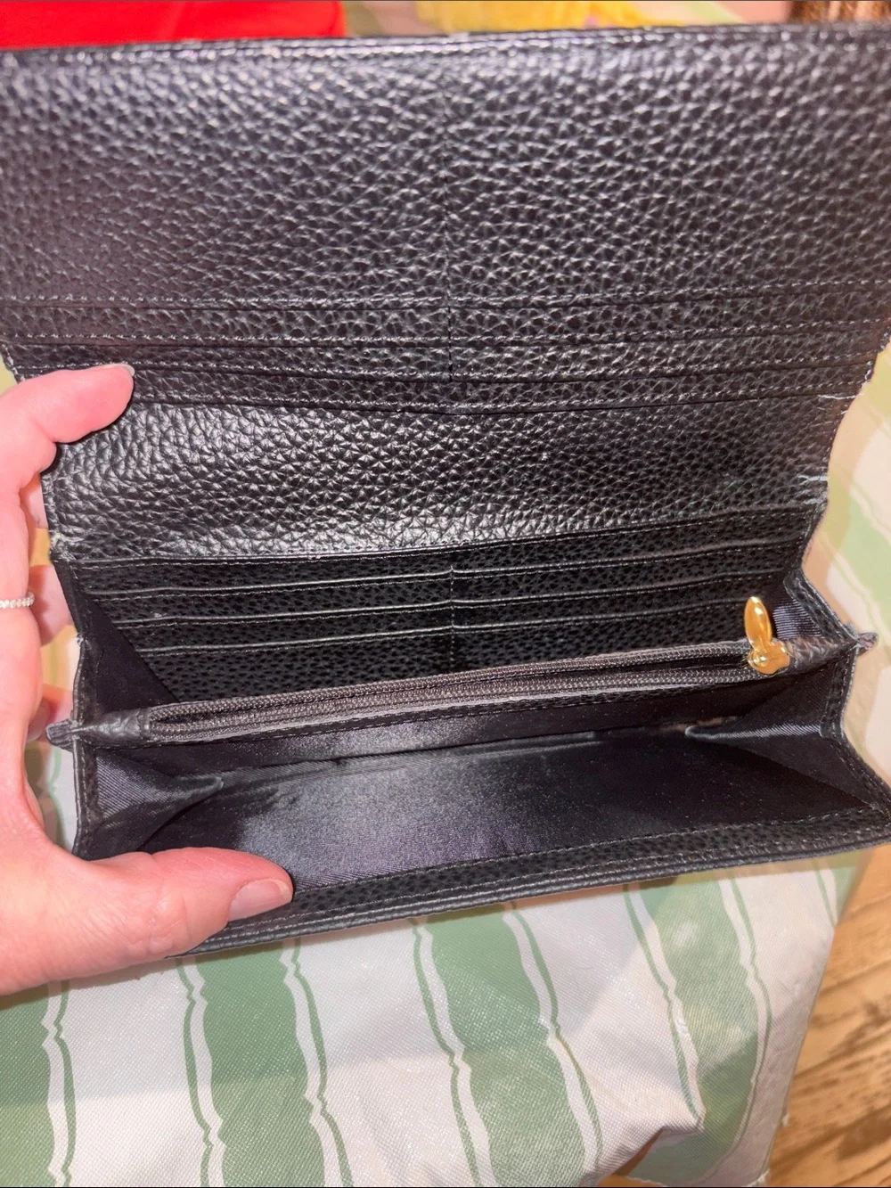 Classic Dior Black Textured Leather Wallet with Gold 'D' Hardware